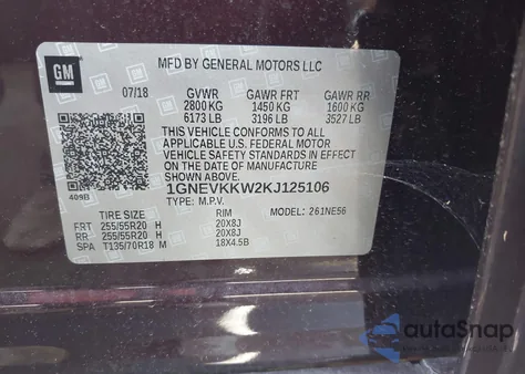 2019 Chevrolet Traverse Premier z USA, uszkodzony, nr VIN 1GNEVKKW2KJ125106